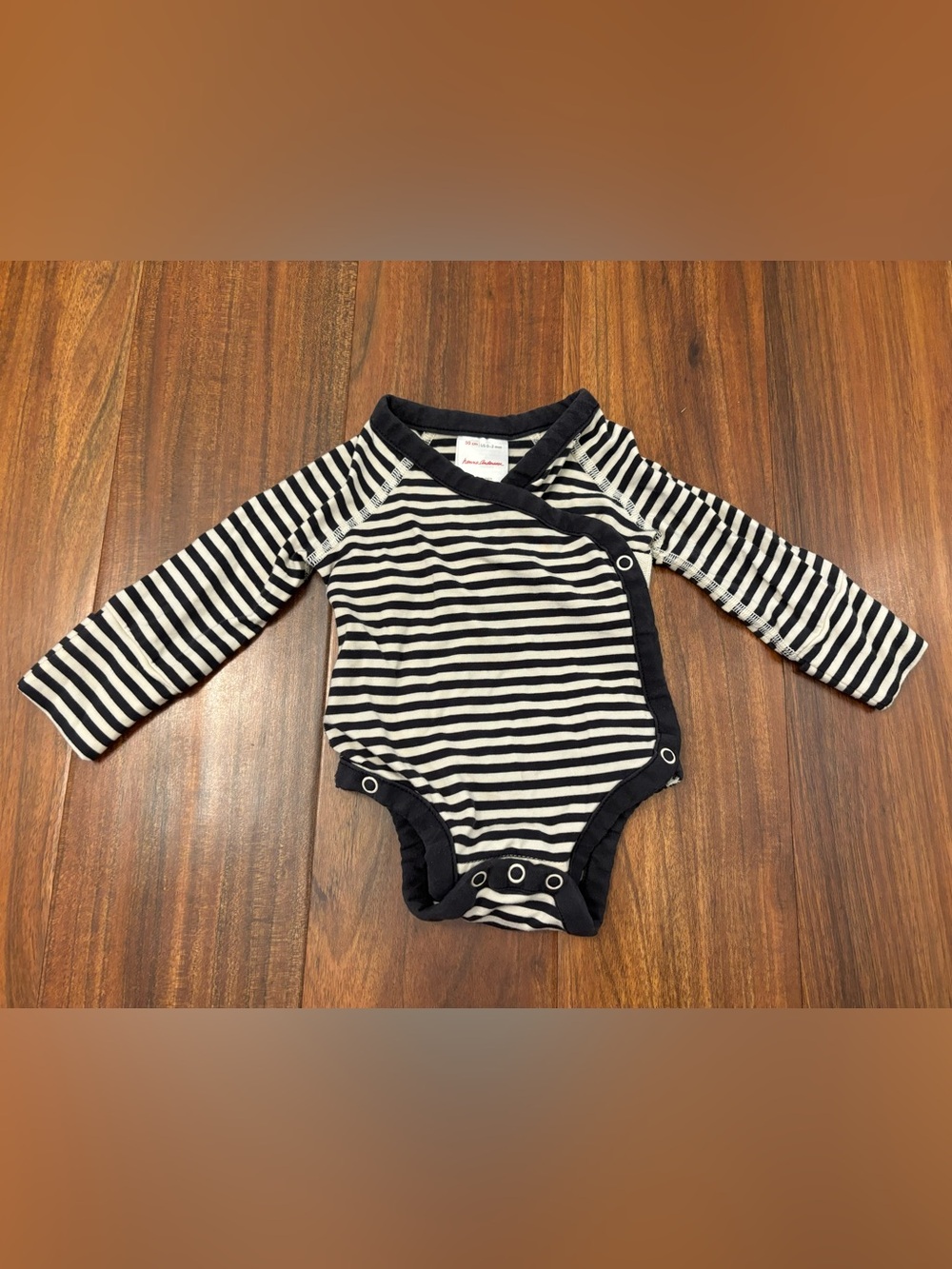 Hanna Andersson Black/White Layette Tencel Stripe Crossover Bodysuit Onesie.